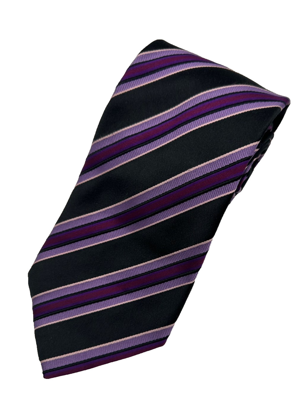 Tino Cosma Black, Purple & Pink Diagonal Stripe Silk Tie – Pink Logo Tipped
